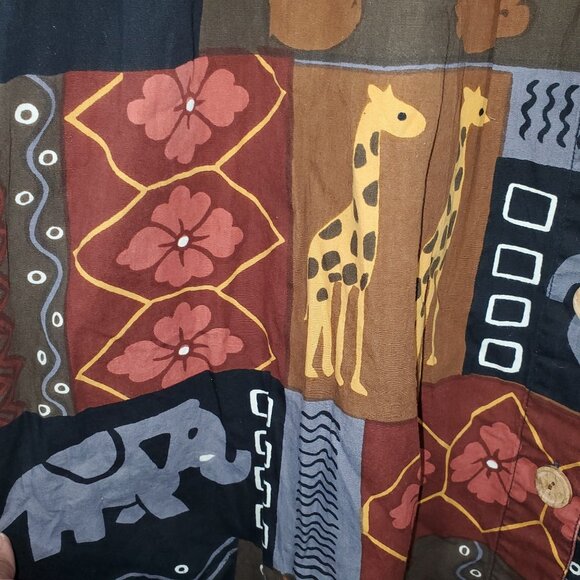 Go Softly Safari House Dress Midi Button-Front Animal Patchwork Giraffe Elephant - Picture 5 of 7